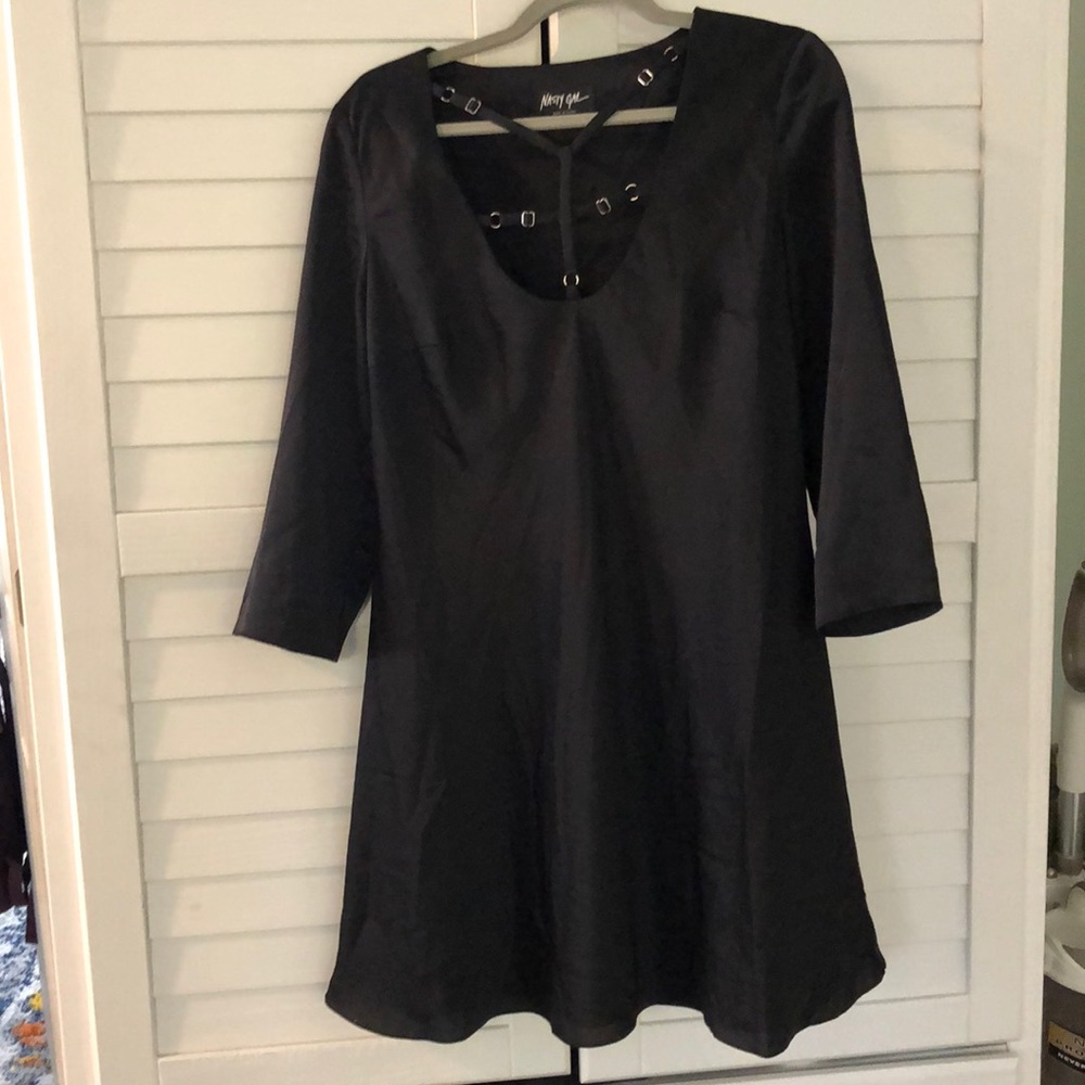 NASTY GAL BLACK SWING MINI DRESS WITH STRAP DETAIL